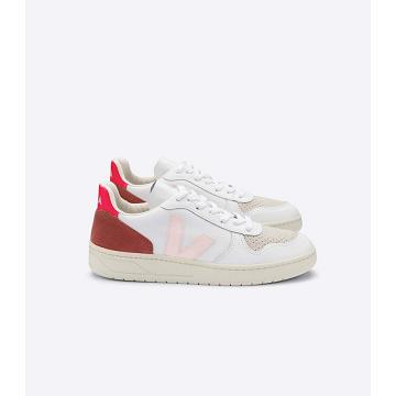 White/Red Women's Veja V-10 LEATHER Sneakers | AU 639BEX